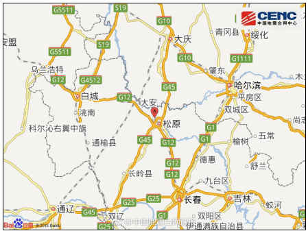 吉林松原市宁江区附近发生3.0级左右地震
